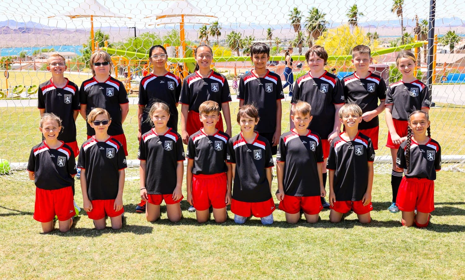 Soccer team in action on the field